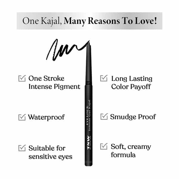 Tnw The Natural Wash Eye Lock Gel Kajal | Waterproof & Smudgeproof Long Wear 0.30 Gm