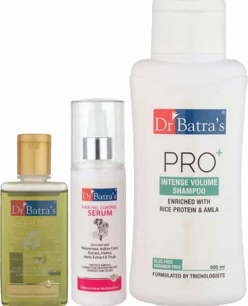Dr Batra's Hair Fall Control Serum-125 Ml Pro+ Intense Volume Shampoo- 500 Ml And Hair Oil- 100 Ml