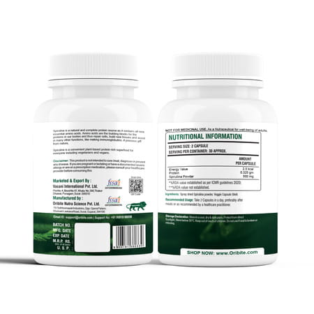 Oribite Spirulina Superfood Capsules For Energy & Detox 60 Capsules