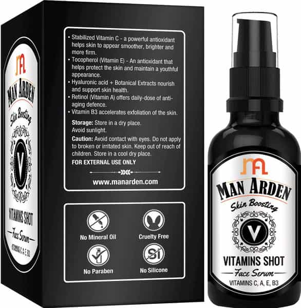 Man Arden Skin Boosting Vitamins Shot Face Serum - With Vitamin C | A | E And B3 For Men | 30 Ml
