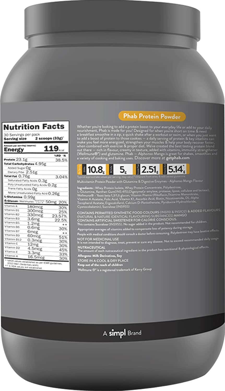 Buy PHAB 100 WHEY PROTEIN POWDER WITH IMMUNITY BOOSTER & DIGEZYME 1 KG