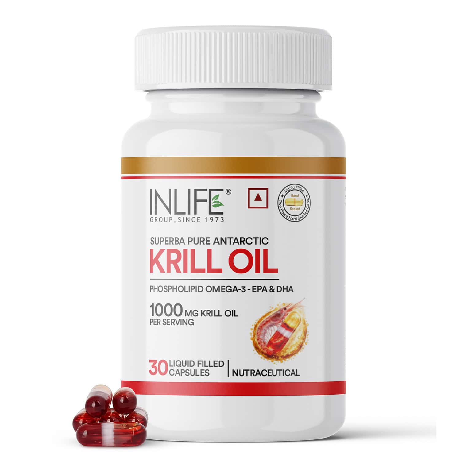 Inlife Krill Oil 500mg With Astaxanthin Heart Brain & Joint Health - 30 Capsules