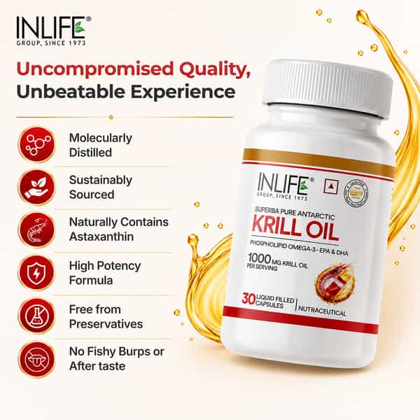 Inlife Krill Oil 500Mg With Astaxanthin Heart Brain & Joint Health - 30 Capsules