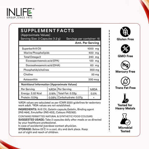Inlife Krill Oil 500Mg With Astaxanthin Heart Brain & Joint Health - 30 Capsules
