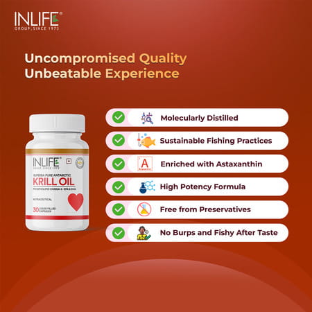 Inlife Krill Oil (Superba) Phospholipid Omega 3 With Astaxanthin 500 Mg - 30 Capsules