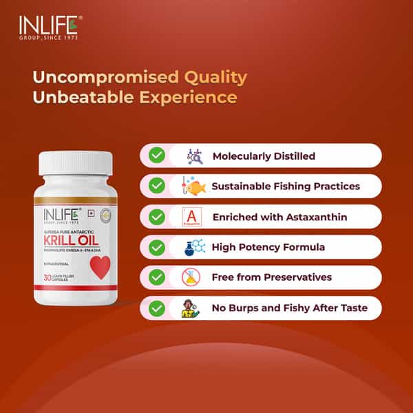 Inlife Krill Oil (Superba) Phospholipid Omega 3 With Astaxanthin 500 Mg - 30 Capsules