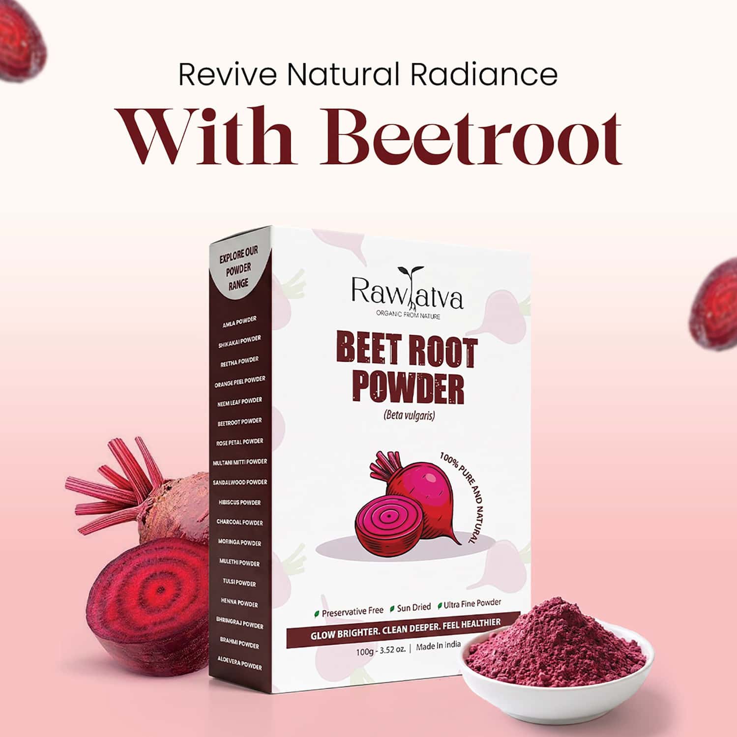 Raw Tatva Beetroot Powder For Skin Radiance & Even-Looking Complexion | All Skin Types | 100g