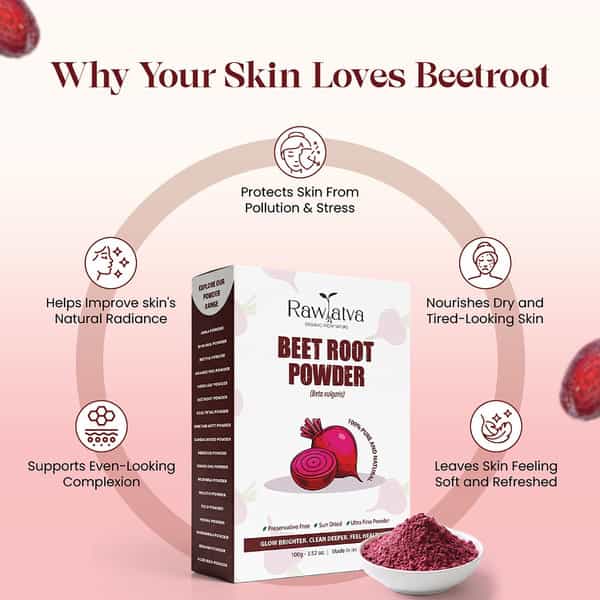 Raw Tatva Beetroot Powder For Skin Radiance & Even-Looking Complexion | All Skin Types | 100G