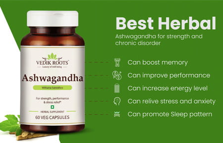 Vedikroots Ashwagandha 60 Capsules For Strength Performance And Stress Relief (Pack Of 3)