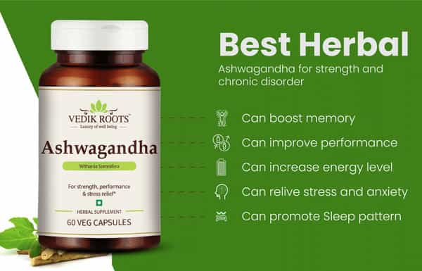 Vedikroots Ashwagandha 60 Capsules For Strength Performance And Stress Relief (Pack Of 3)