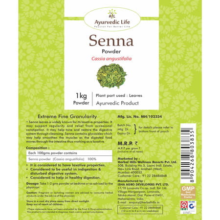 Al-Ayurvedic Life Senna Leaves Powder (Cassia Angustifolia) Powder 1 Kg Value Pack Of 5 - Laxative