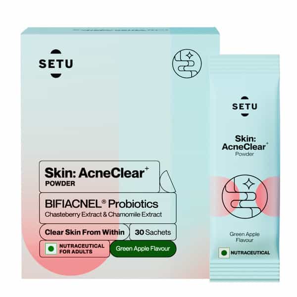 Setu Skin Acneclear+ | Bifiacnel Probiotics | Chasteberry & Chamomile | Green Apple - 30 Sachets
