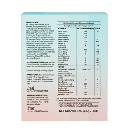 Setu Skin Acneclear+ | Bifiacnel Probiotics | Chasteberry & Chamomile | Green Apple - 30 Sachets