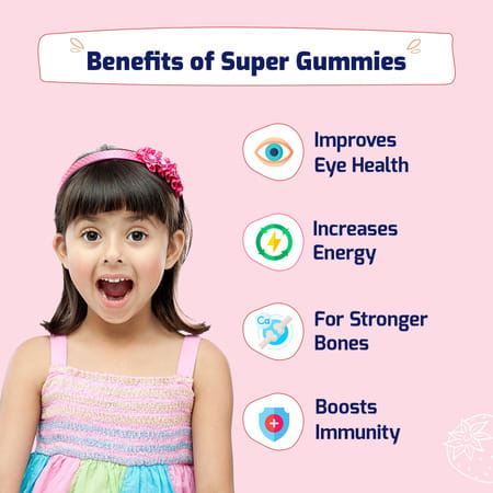 Gritzo Super Gummies Multivitamin For Kids | 7+ Years | (Strawberry Flavour | 30 Gummies)