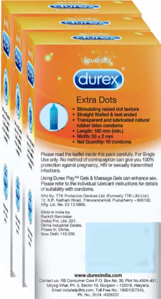 Durex Extra Dots 10 Condoms - Pack Of 3