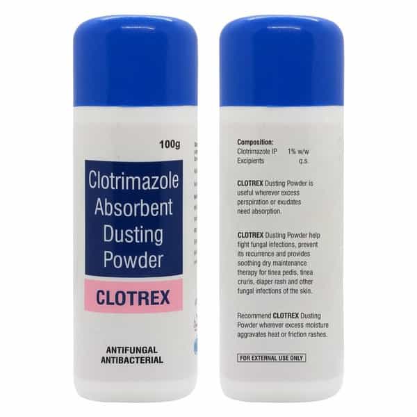 Clotrex Clotrimazole Anti Fungal | Total Skin Relief Dusting Powder (100 Gms | Pack Of 2)
