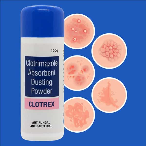 Clotrex Clotrimazole Anti Fungal | Total Skin Relief Dusting Powder (100 Gms | Pack Of 2)