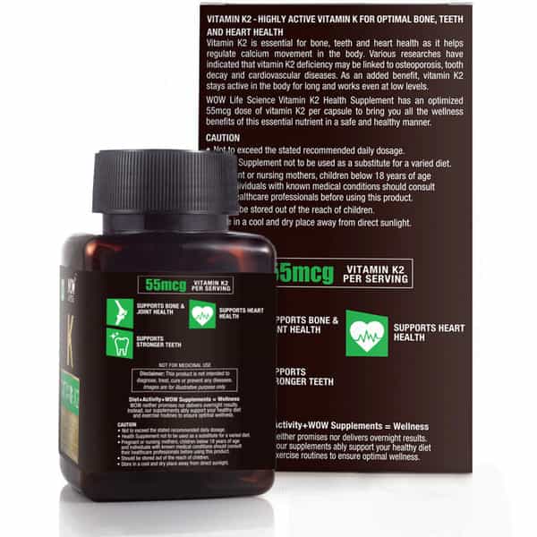 Wow Life Science Vitamin K2 Capsules - 55Mcg - 60 Vegetarian Capsules