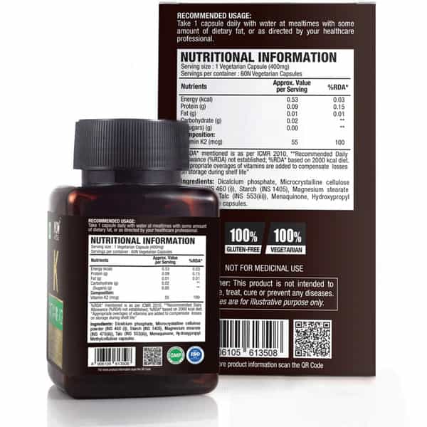 Wow Life Science Vitamin K2 Capsules - 55Mcg - 60 Vegetarian Capsules
