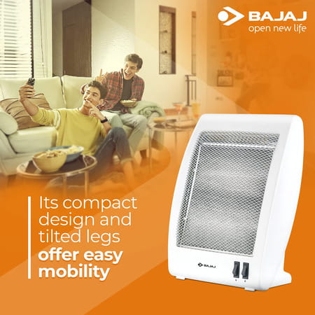 Bajaj Rhx-2 Halogen Heater | 2 Heat Settings-400w/800w | Noiseless Operation | Duraelement (White)