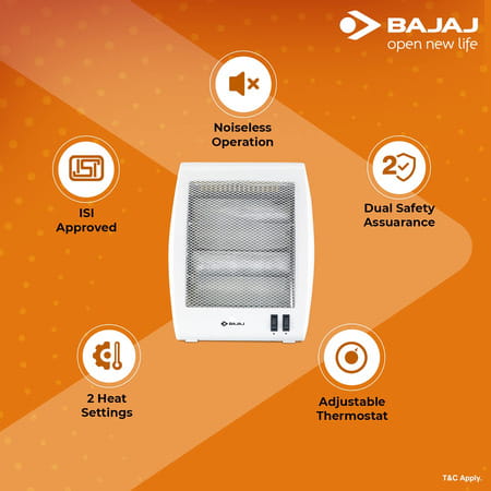 Bajaj Rhx-2 Halogen Heater | 2 Heat Settings-400w/800w | Noiseless Operation | Duraelement (White)