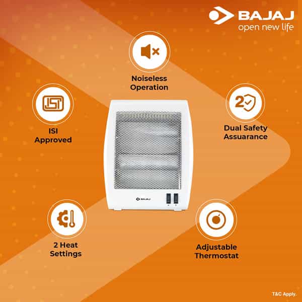 Bajaj Rhx-2 Halogen Heater | 2 Heat Settings-400W/800W | Noiseless Operation | Duraelement (White)