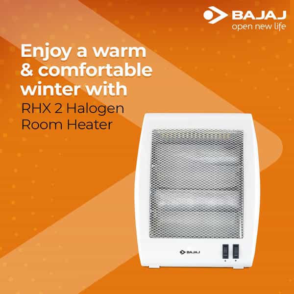 Bajaj Rhx-2 Halogen Heater | 2 Heat Settings-400W/800W | Noiseless Operation | Duraelement (White)