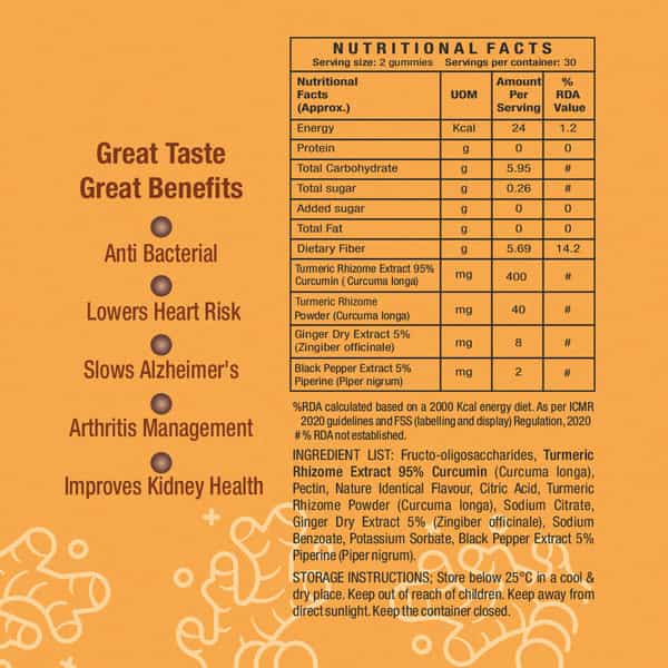 Svasthyalife Turmeric Gummies With 95% Active Curcumin With Black Pepper | 60 Gummies
