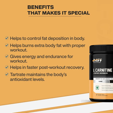 Myfitfuel L-Carnitine L-Tartrate (.22 Lbs) 100 Gm (Unflavored)| Fat Loss | Weight Management