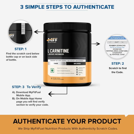 Myfitfuel L-Carnitine L-Tartrate (.22 Lbs) 100 Gm (Unflavored)| Fat Loss | Weight Management