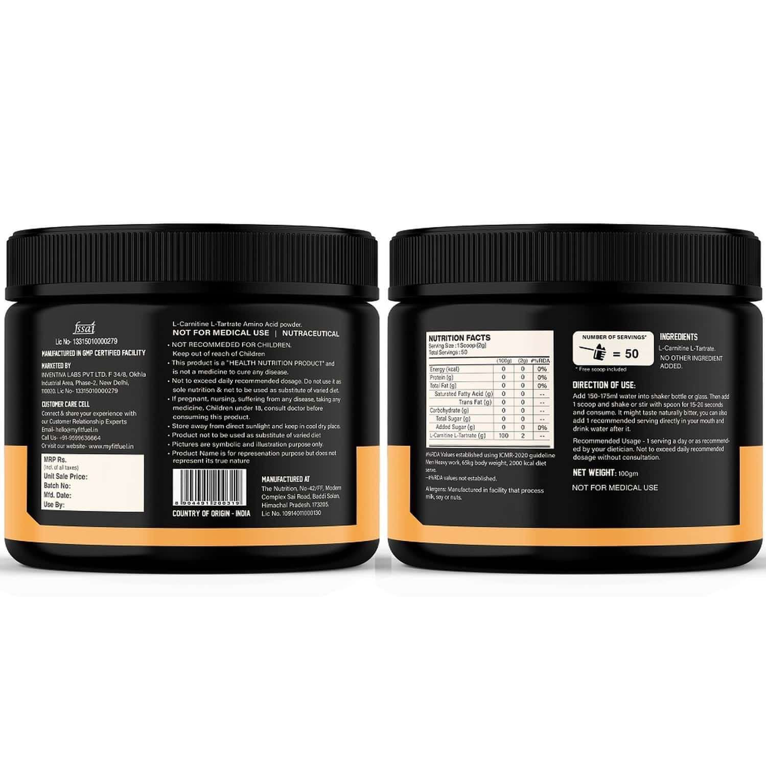 Buy MYFITFUEL L-CARNITINE L-TARTRATE (0.44 LBS) 200 GM (UNFLAVORED)| FAT  LOSS
