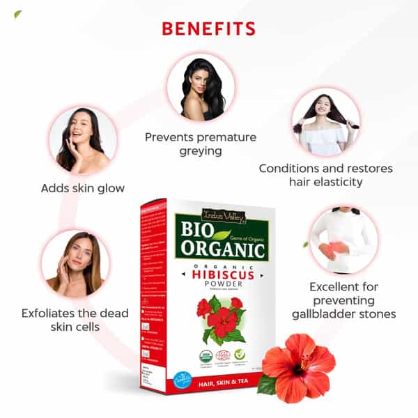 Indus Valley Bio Organic Hibiscus Flower Powder For Hair Care & Face Pack -100G