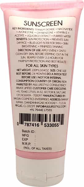 Auli Spf30++ Sunscreen Uva/Uvb With Added Blue Light Defence Sun Protection Formula - 100Gm