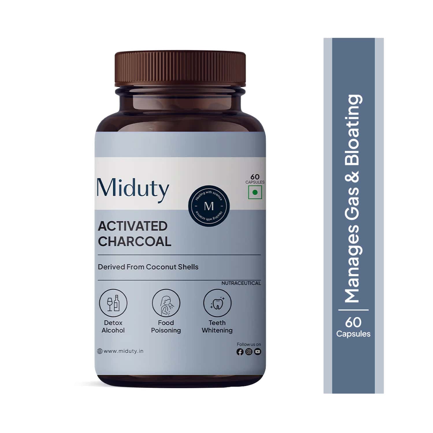 Miduty Activated Coconut Charcoal Edible Supplement-teeth Whitening | Detox | Microporous- 60n