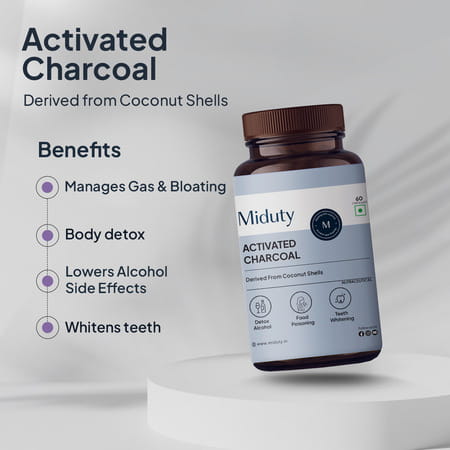 Miduty Activated Coconut Charcoal Edible Supplement-Teeth Whitening | Detox | Microporous- 60n