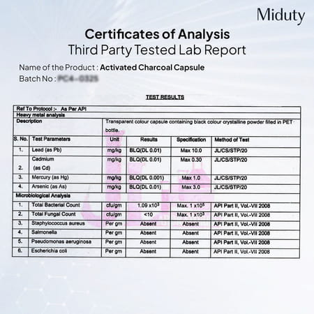 Miduty Activated Coconut Charcoal Edible Supplement-Teeth Whitening | Detox | Microporous- 60n