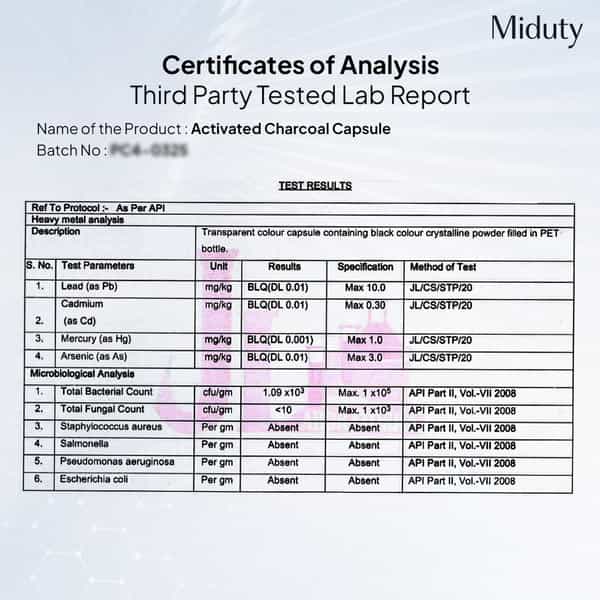 Miduty Activated Coconut Charcoal Edible Supplement-Teeth Whitening | Detox | Microporous- 60N