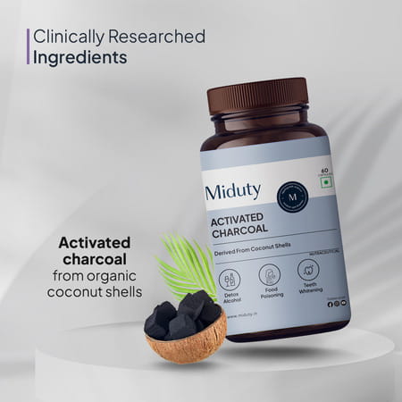 Miduty Activated Coconut Charcoal Edible Supplement-Teeth Whitening | Detox | Microporous- 60n