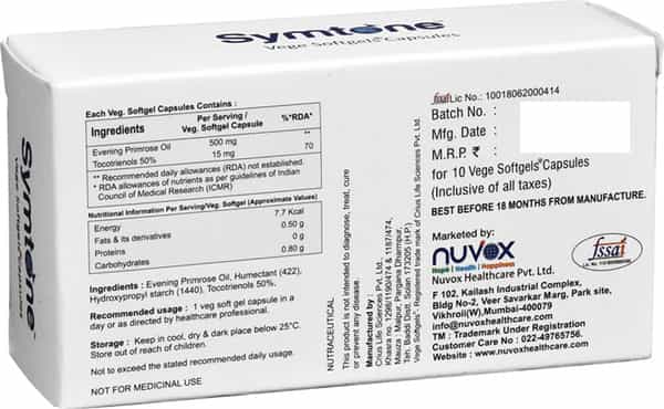 Nuvox Symtone Evening Primrose Oil (Epo) 500 Mg & Tocotrienols 15 Mg Capsules (3 X 10 Capsules)