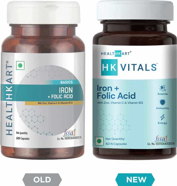 Healthkart Iron + Folic Acid - 60 Capsules