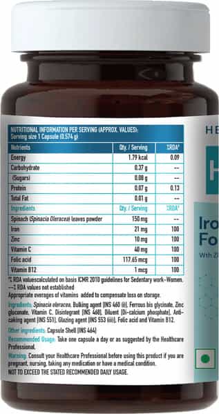 Healthkart Iron + Folic Acid - 60 Capsules