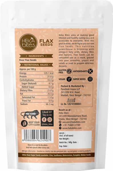 Heka Bites Premium Raw Flax Seeds (250G)|For Weight Loss |Omega 3 | Healthy Snacks | Diabetic Snacks