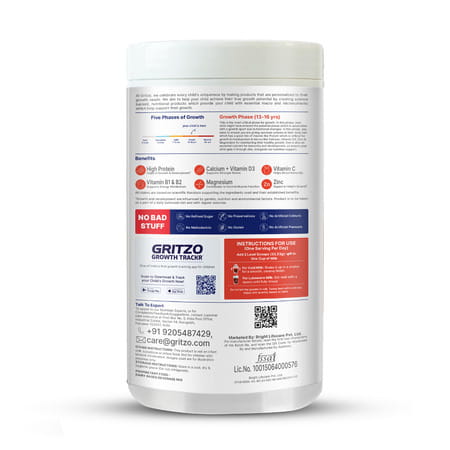Gritzo Supermilk Growth (13+Y Boys) | 12G Protein (Double Chocolate | 400G) | Zero Refined Sugar