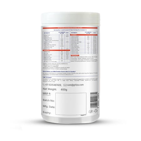Gritzo Supermilk Overall Growth (13+Y Boys) | 12G Protein Powder (Double Chocolate | 400G)