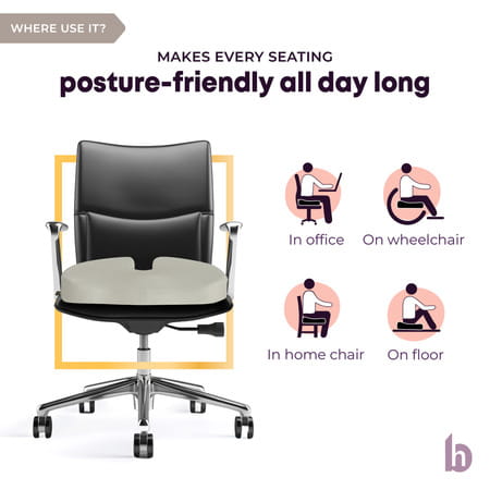 Betterhood Grey Memory Foam Ergonomic Coccyx Seat Cushion For Chair