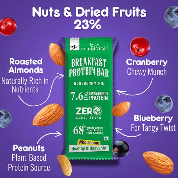 Nourishvitals Breakfast Protein Bar Pie Nuts & Seeds No Added Sugar Or Artificial Flavors 275G