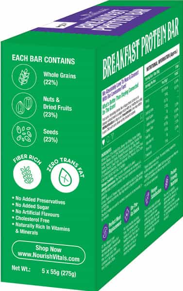 Nourishvitals Breakfast Protein Bar Pie Nuts & Seeds No Added Sugar Or Artificial Flavors 275G