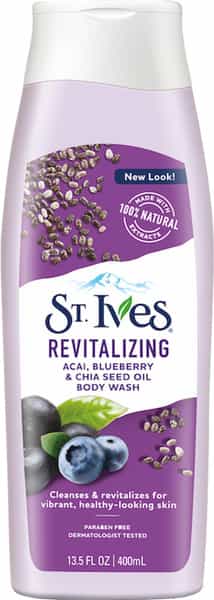 St Ives Revitalizing Acai | Blueberry & Chia Seed Oil Body Wash | 100% Natural Extracts - 400Ml