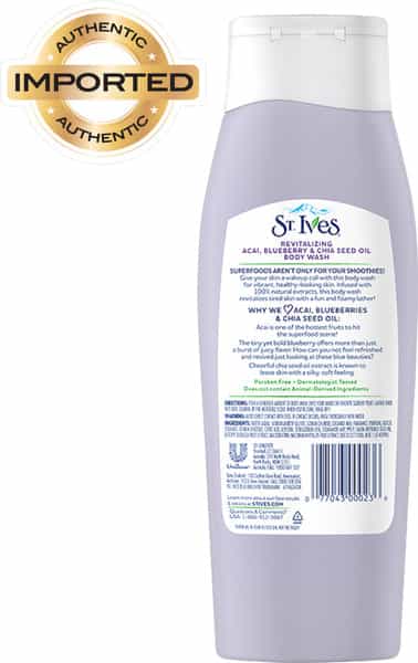St Ives Revitalizing Acai | Blueberry & Chia Seed Oil Body Wash | 100% Natural Extracts - 400Ml