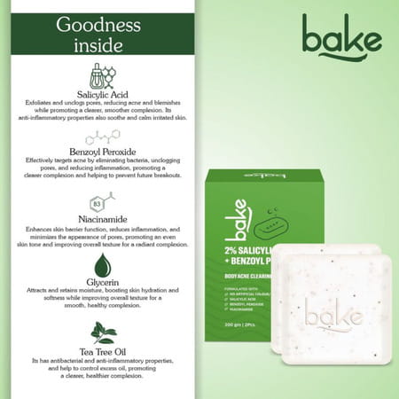 Bake 2% Salicylic Soap With Niacinamide For Body Acne & Dark Spots (Pack Of 2)